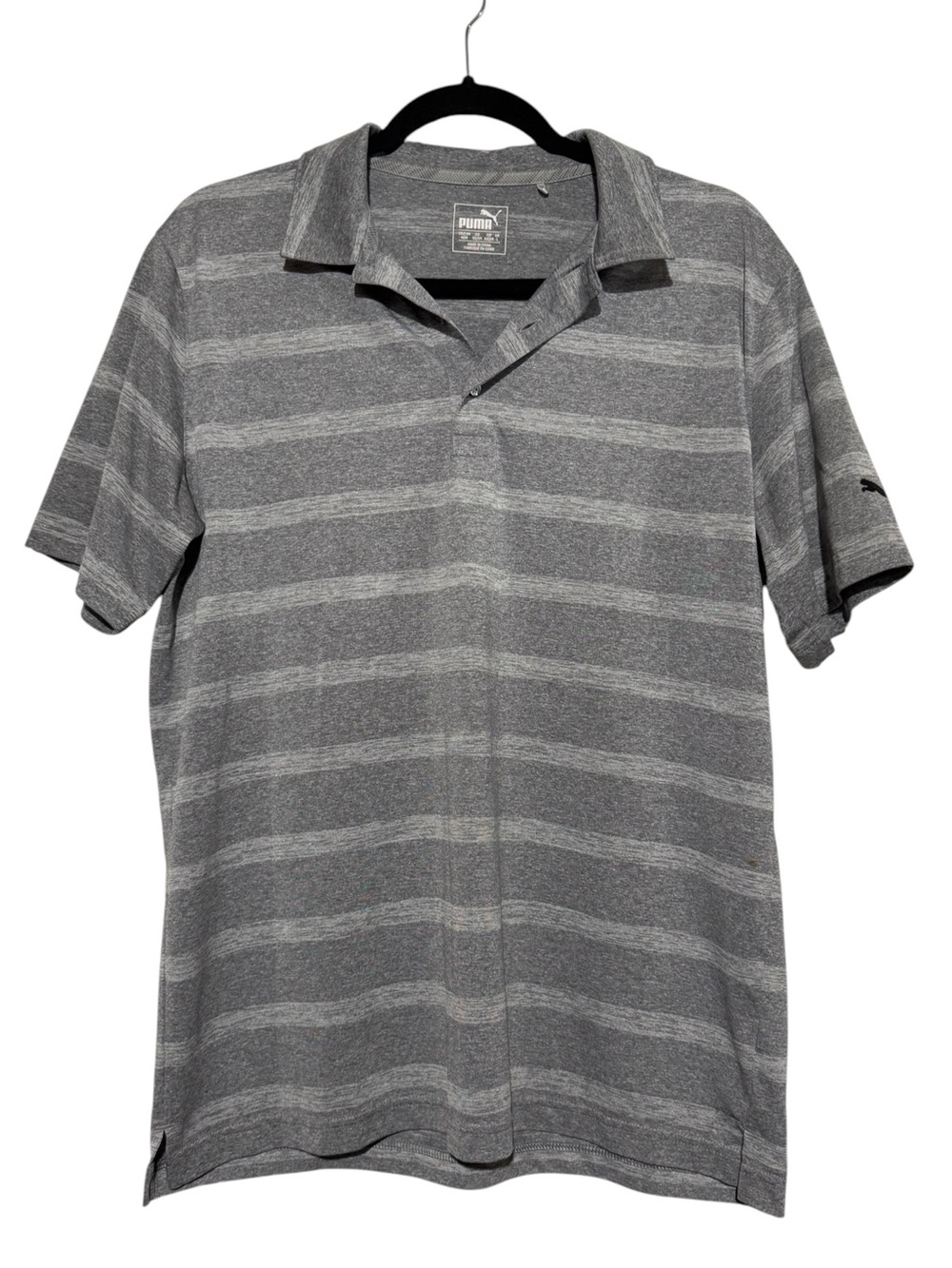 Puma Mens Polo Shirt Size Medium Light Gray Stripe Golf Athletic Sporty